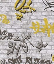 Papel de Parede Elegance  Graffiti em Amarelo e Preto com Fundo Cinza  05601-20
