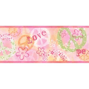 border de papel de parede love and peace rosa