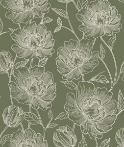 Papel de Parede Floral com fundo verde