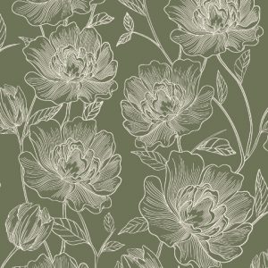 Papel de Parede Floral com fundo verde