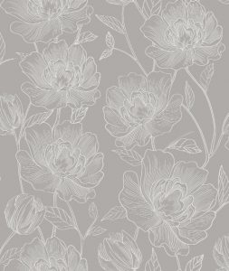 Papel de Parede com Flores Cinza 3803