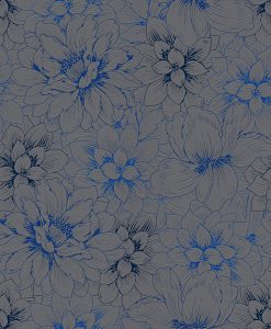 Papel de Parede florido cinza e azul 5425-15