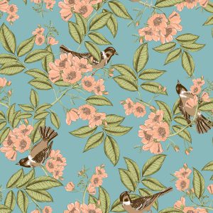 Ref: 4111 - Papel de Parede Pássaros e Folhas.